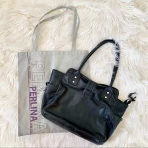 Perlina Genuine Leather Black Handbag